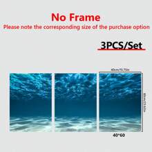 3 piezas/set Cuadros terminados con marco, carteles de lienzo de arte moderno de profunda mar para decoración de pared del océano, arte de pared de superficie submarina, pintura de paisaje marino de lienzo, regalo ideal para la habitación principal, sala de estar, pasillo, decoración de pared, decoración de invierno, decoración de la habitación - Multicolor - Ver 13