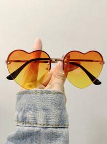 1pc Fashionable Women Heart-Shaped Metal Frame Gradient Colorful Fashion Glasses, Suitable For Party, Holiday, Music Festival, Tourism, Y2K Style For Summer Beach Vacation,Outdoor,Travel - 金色 - 查看 8