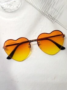 1pc Fashionable Women Heart-Shaped Metal Frame Gradient Colorful Fashion Glasses, Suitable For Party, Holiday, Music Festival, Tourism, Y2K Style For Summer Beach Vacation,Outdoor,Travel - 金色 - 查看 4