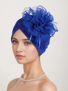 1pc Women's New Side Floral Chiffon Ribbon Elastic Comfortable Elegant Turban Hat, Sleep Bonnet - Side Chiffon Ribbon Flowers - View 1