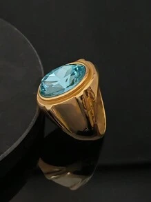Fashion Latest Plat 18K Golden Rings Design Unique Rings Aquamarine Stone Stailess Steel 316L Ring For Men And Women - Gold Ring - View 10