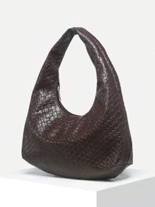 1pc Vintage Simple Casual Crocheted Faux Leather Seashell Shape Shoulder Bag, Suitable For Going Out, Date, Commute - Brown - View 2
