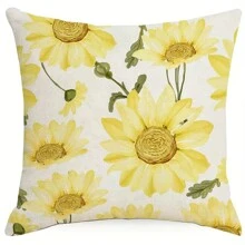 4pcs Spring And Summer Pillow Case, Yellow Letter Flower Pattern Pillow Case, Watercolor Daisies Simple Style Suitable For Home Decoration, Sofa Outdoor Office By Set Decoration 18*18inch