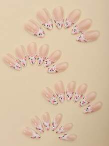 Bộ 24 miếng dũa móng tay hình quả hạnh nhân có viền ren và hoa nhỏ xinh xắn, hoàn hảo để đeo hàng ngày và nâng tầm phong cách của bạn, bao gồm 1 dũa móng tay và 1 keo dán móng - Nhiều màu - Xem 2