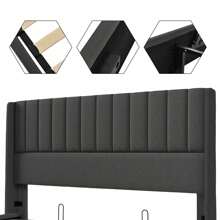 KOMHTOM KOMHTOM Upholstered Bed, Hydraulic Double Bed, Storage Bed With Headboard And Slatted Frame, Bed Linen, 160x200 Cm, With Mattress, Storage Bed, Upholstered Bed, Hydraulic Double Bed 160x200cm, Wooden Slatted Frame, Bed With Slatted Frame Made Of Metal Frame, Linen, Grey (With Mattress)