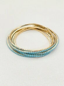 6pcs/Set Acrylic Rhinestone Candy-Colored Women Elastic Bracelets, Fashion Accessory For Party, Holiday, Spring