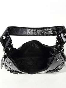 Bolso de estilo juvenil Y2K de chica caliente de unicolor y con remaches, versátil bolsa de mensajero, bolso de mano, bolso de hombro y bolso cruzado para mujeres - Negro - Ver 5