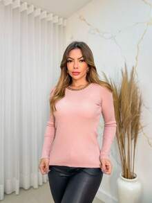 Women Knit Tops - Hồng - Xem 2