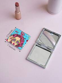 1 Stück stilvoller Anime-Mädchen-Serie tragbarer Kosmetikspiegel, faltbar, leicht, ultradünn, handlich, hochwertig versilberter Nano-Elektroplattierter Rahmen, detaillierte Verarbeitung, geeignet für verschiedene Anlässe, faltbare quadratische Form für einfaches Tragen