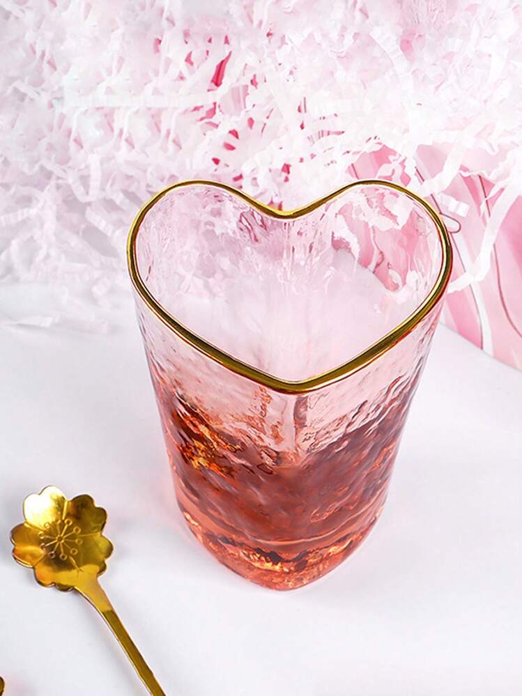 1pc Girly Heart-Shaped Glass Cups, Gilding Heart Water Cup, High-Quality Breakfast Cup, Couple Cups, Hammered Heart Wine Glasses - Clear - View 4