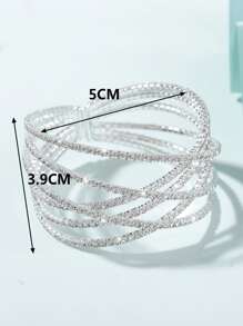 歐美誇張輕奢6層全水鑽十字鋼絲彈性開口手鍊鍍銀爪鏈個性手飾 - 銀色 - 查看 4