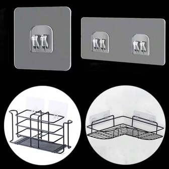 1/2/4/8/16 piezas Ganchos colgantes transparentes para estantes, parche de fijación de estante de almacenamiento de pared, ganchos de presión autoadhesivos para fijación de cestas de almacenamiento, accesorios de pegatinas de utilidad para dormitorio, baño, cocina, sala de estar
