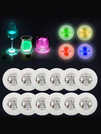 6pcs/12pcs/24pcs LED Colorful Cup Coaster, Light Up Coaster, LED Sticker Light, Bottle Light, Bar Accessories
