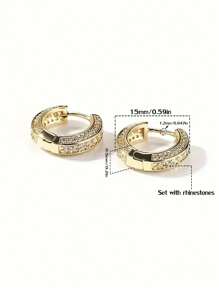 1 Pair Of New Men's Earrings, HOOP Rhinestone Earrings, Hip-Hop Style, Copper Material Inlaid With Rhinestones Craft Classic Ear Buckle, Personalized Ear Accessories