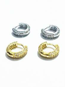 1 Pair Of New Men's Earrings, HOOP Rhinestone Earrings, Hip-Hop Style, Copper Material Inlaid With Rhinestones Craft Classic Ear Buckle, Personalized Ear Accessories