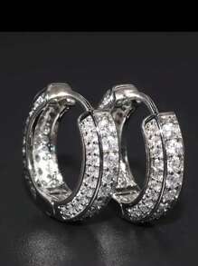 1 Pair Of New Men's Earrings, HOOP Rhinestone Earrings, Hip-Hop Style, Copper Material Inlaid With Rhinestones Craft Classic Ear Buckle, Personalized Ear Accessories