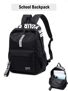 Stylish Schoolbag For Junior High School Students, School Backpack For Teen Girls Boys Bookbags Elementary High School Floral Laptop Bags Travel Daypack - Perfect For Outdoor Travel & Back To School, Backpack For School Kids Bookbags Student Black Backpacks For Teen Girls Preppy Casual Middle School Bag, Black. - Black - View 1