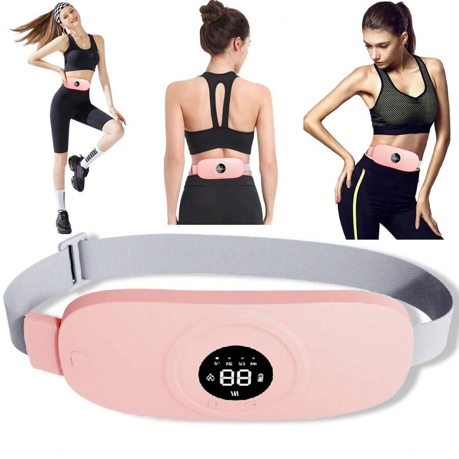 女士USB可充電振動加熱宮廷腰帶，家用電動腰腹部理療按摩器 - 粉色 - 查看 1
