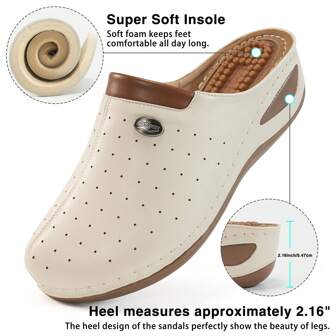 Sandalias de tacón de cuña con cuña gruesa, cerrada en la punta y transpirable, adecuadas para todas las estaciones, con cuentas de masaje para mujer