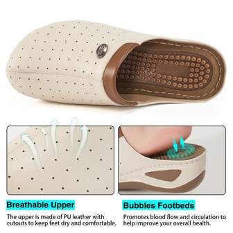 Women's Massage Bead Mule Shoes, Fashion Comfortable Wedge Thick Sole Closed Toe Breathable Sandals, Suitable For All Seasons