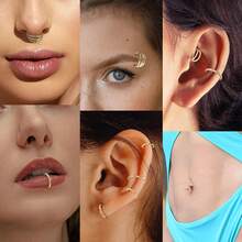 ADYJELY 3pcs Set Nose Rings & Lip Hoops, 16G Hypoallergenic Stainless Steel Fashionable Multi-Circle Ear Piercing Jewelry, Sexy Style For Nostril And Ear Cartilage Earlobe Earring ,Belly Ring Nipple Ring Black 8mm 10mm Women And Men Body Pierecing Jewelry - N053 - View 11