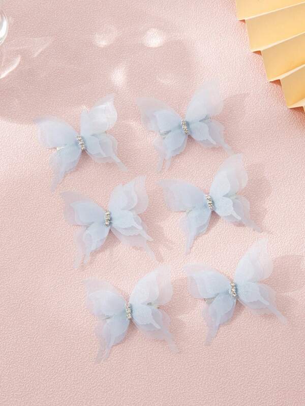 6pcs Lace & Rhinestone Butterfly Hair Clips, Suitable For Daily Use Claw Clips Hair Claws Hair Barrettes, School Stuff