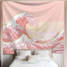 1pc Polyester Fabric Wave Printed Tapestry, Suitable For Living Room, Bedroom, Office Wall Decoration, Home Party Decoration, Rectangular Decoration Cloth With Hanging Feeling For Kitchen Wall, Comes With 3 Wall Nails And 2 Clips As Gifts, Flag For Room, Room Decor, Tapestry, Wall Art ,Room Stuffs, Flags For Room, Home Decor, Tapestri, Wall Tapestry, Pink Tapestry