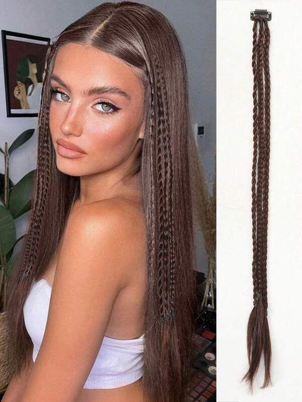 1 Piece/Pack 22 Inch Blonde Brown Black Clip On 3 Braid Synthetic Fiber Hair Extensions Women Daily Wear Party Wear Clip Extensions Natural Everyday Hair