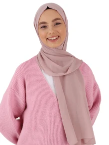 1 chiếc khăn trùm đầu bằng vải voan trơn dành cho nữ, phụ kiện khăn trùm đầu đơn giản và thời trang dành cho phụ nữ Abaya - Bụi hồng - Xem 2