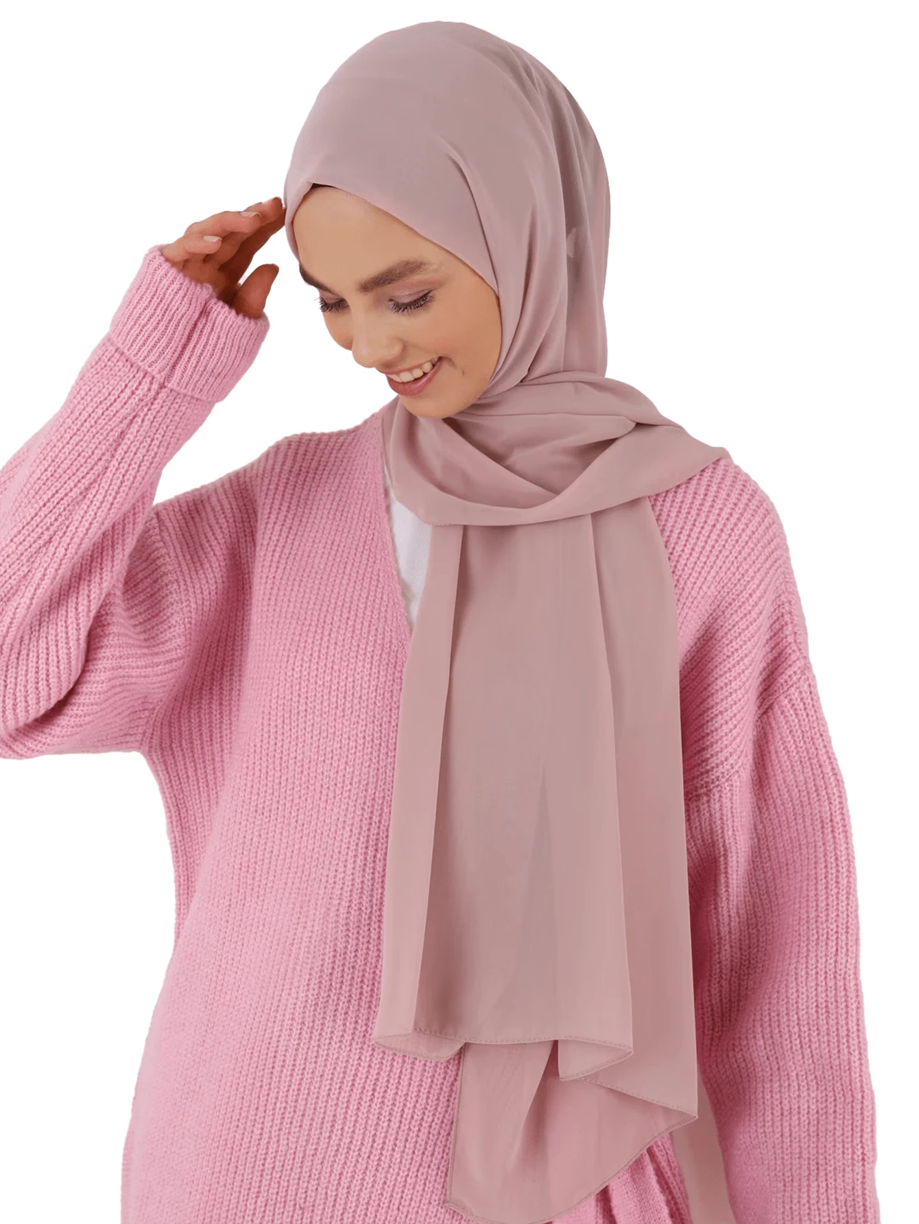 1 chiếc khăn trùm đầu bằng vải voan trơn dành cho nữ, phụ kiện khăn trùm đầu đơn giản và thời trang dành cho phụ nữ Abaya - Bụi hồng - Xem 1