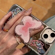 Stylish Cute Sparkly Pink Butterfly Phone Holder - The Perfect Accessory! Compatible With IPhone, Android Phone, Gift For Birthday, Family, Friends Push-Pull Phone Grip, Phone Accessories - Multicolor - View 2