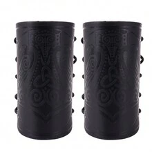 2pcs Handmade Personalized Cycling Arm Sleeves, Simple Waxed Thread Woven Leather Wristband, Retro Medieval Punk Style For Men - Black - View 10