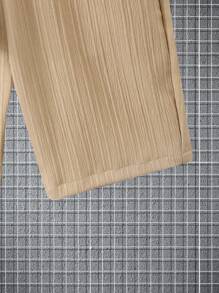 Boys' Casual Lightweight Breathable Solid Color Wavy Texture Shirt Collar Short Sleeve Shirt & Shorts Set, Spring/Summer - Beige - View 8