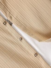 Boys' Casual Lightweight Breathable Solid Color Wavy Texture Shirt Collar Short Sleeve Shirt & Shorts Set, Spring/Summer - Beige - View 5