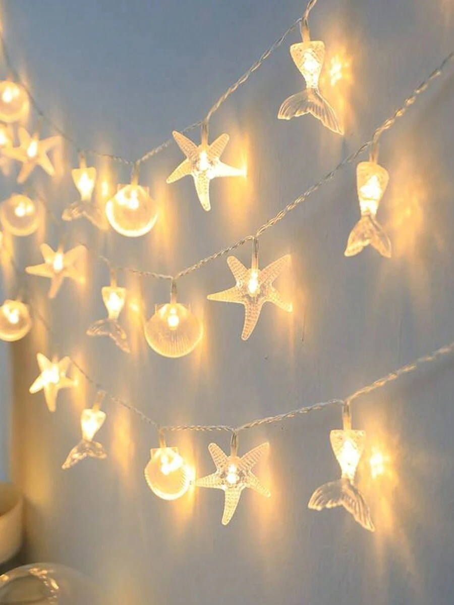 1 dây đèn LED hình vỏ sò và động vật biển, trang trí phòng ngủ, thích hợp cho phòng ngủ, phòng khách, đám cưới, tiệc cô dâu, đính hôn, tiệc độc thân, trang trí lễ hội, trang trí nhà cửa, trang trí phòng, trang trí tường - trắng - Xem 1