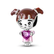 1入組鍍銀銀色卡通可愛男女心形珠寶吊墜，適用於原裝手鍊、項鍊、鑰匙扣、DIY製作珠寶禮物，送給女孩和女性朋友 - 銀色 - 查看 11