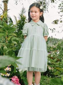 mini bala Mädchen Kleid, süßes Prinzessinnenkleid aus Tüll mit Puffärmeln für Kinder im Sommer