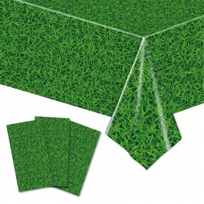 1pc/2pcs/4pcs Disposable Green Grass Tablecloth For Soccer Golf Birthday Party Decorations Wild One Animal Jungle Table Covers Party Supplies Woodland Dinosaur Birthday Party Table Decorations Picnic Lawn Tablecloth,Christmas