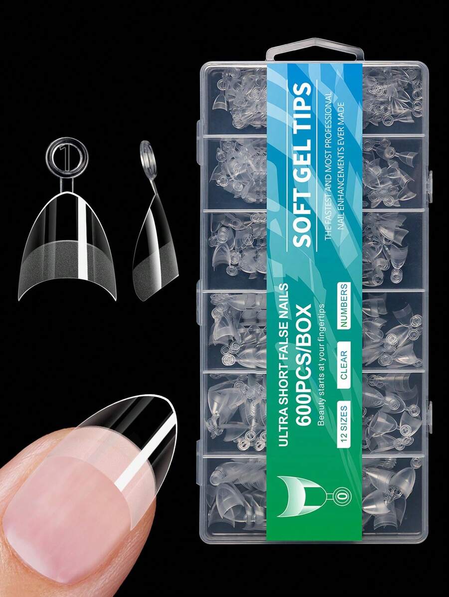 600Pcs/Box Xs Almond Half Cover Fake Nails Half Matte False Nail Extension Extra Short Almond Soft Gel Nail Tips For Small Nail Bed Press On Nails Nail Supplies Nails - Clear - View 1