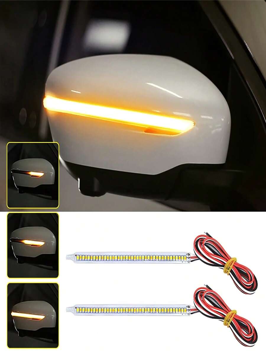 2个流水式后视镜转向灯LED灯条，通用动态日间行车灯，带自动日间行车灯的侧转向灯