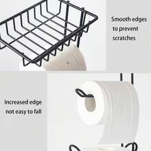 1 pieza Soporte de papel higiénico de pie de hierro, estante redondo de almacenamiento de tejidos para baño - Negro - Ver 5