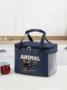 1个卡通汽车图案保温午餐袋，便携式铝箔加厚午餐盒袋，适合上班族和学生使用。