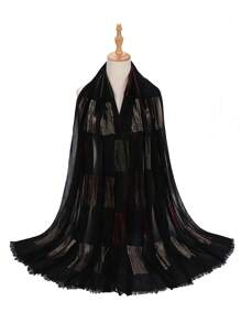 1pc New Geometric Cutout Linen Long Scarf For Women, Elegant Beach Accessories Versatile Shawl, Windproof, Breathable, Anti-Sun, Headwrap, For Travel, Holiday, Casual & Beach - Rectangle - View 2