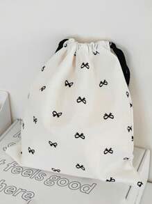 1 pièce/set Sac de rangement à cordon élégant avec impression nœud papillon, sac de maquillage, sac de sous-vêtements et de vêtements, sac hygiénique. Ensemble organisateur de voyage essentiel pour les courts séjours, jeu de cubes de rangement, ensemble de sacs de rangement pour valise. Fournitures scolaires, accessoires de chambre étudiante, décoration de chambre. Organisateur de maquillage, sacs de maquillage, trousse de maquillage. Organisateur de maquillage pour les vacances d'hiver, fournitures scolaires.