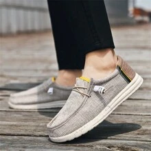 Men's Casual Canvas Loafers, Breathable Slip-On Shoes With Flat And Non-Slip Soles, Walking Shoes - Khaki - View 7