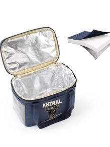 1个卡通汽车图案保温午餐袋，便携式铝箔加厚午餐盒袋，适合上班族和学生使用。