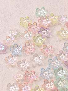 100pcs Mixed-Color Transparent Iridescent Five-Petal Flower Shaped DIY Jewelry Beads - Transparent Colorful Five-petal Flower - View 2