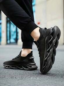 男士舒適透氣戶外運動鞋，寬板式，適用於春夏秋季，搭配厚實時尚鞋底，增高設計 - 黑色 - 查看 8