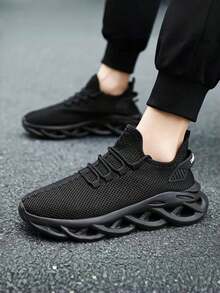 男士舒適透氣戶外運動鞋，寬板式，適用於春夏秋季，搭配厚實時尚鞋底，增高設計 - 黑色 - 查看 7