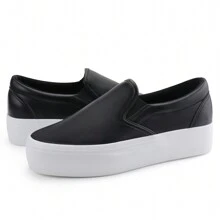 Women Comfortable Slip-On Loafers Platform Casual Loafer Shoes Fashion Daily Walking Shoes - 黑色 - 查看 1